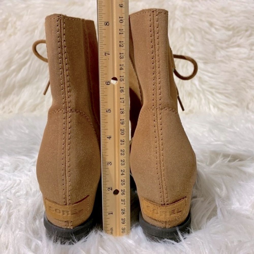 SOREL Joan Of Artic metallic & reg suede hidden wedge laceup bootie women’s sz 5 - Picture 10 of 11